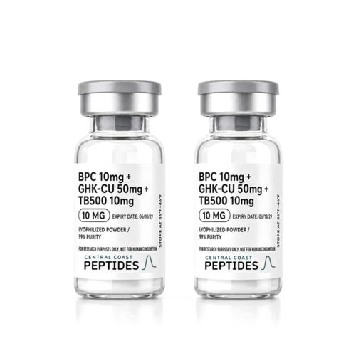 BPC-157 10mg + GHK-Cu 50mg + TB-500 10mg 70 mg research vials, SLO Peptides